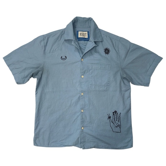 Casual Blue Graphic‎ Button-Down Shirt